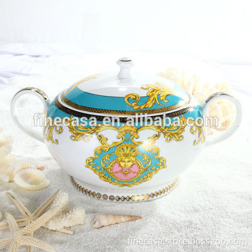 3500CC Luxury Fine Hyper White Porcelain Ceramic Tureen of Sea Goddness